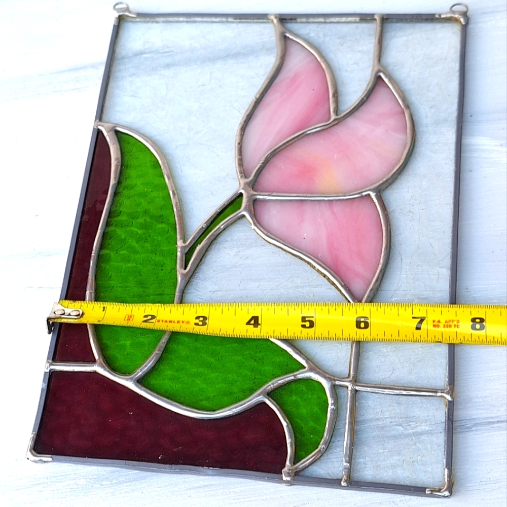Vintage Stained Glass Window SunCatcher Flower Leaf Colorful Art Deco Abstract - Picture 10 of 12